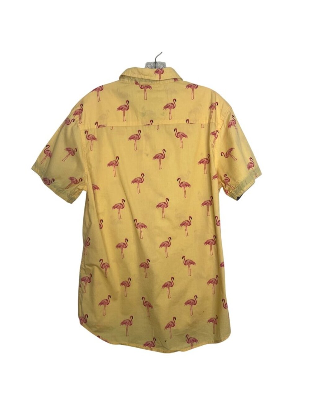 Five Points NYC Flamingo Print Button Up Shirt Large Yellow Slim Fit - Picture 2 of 7